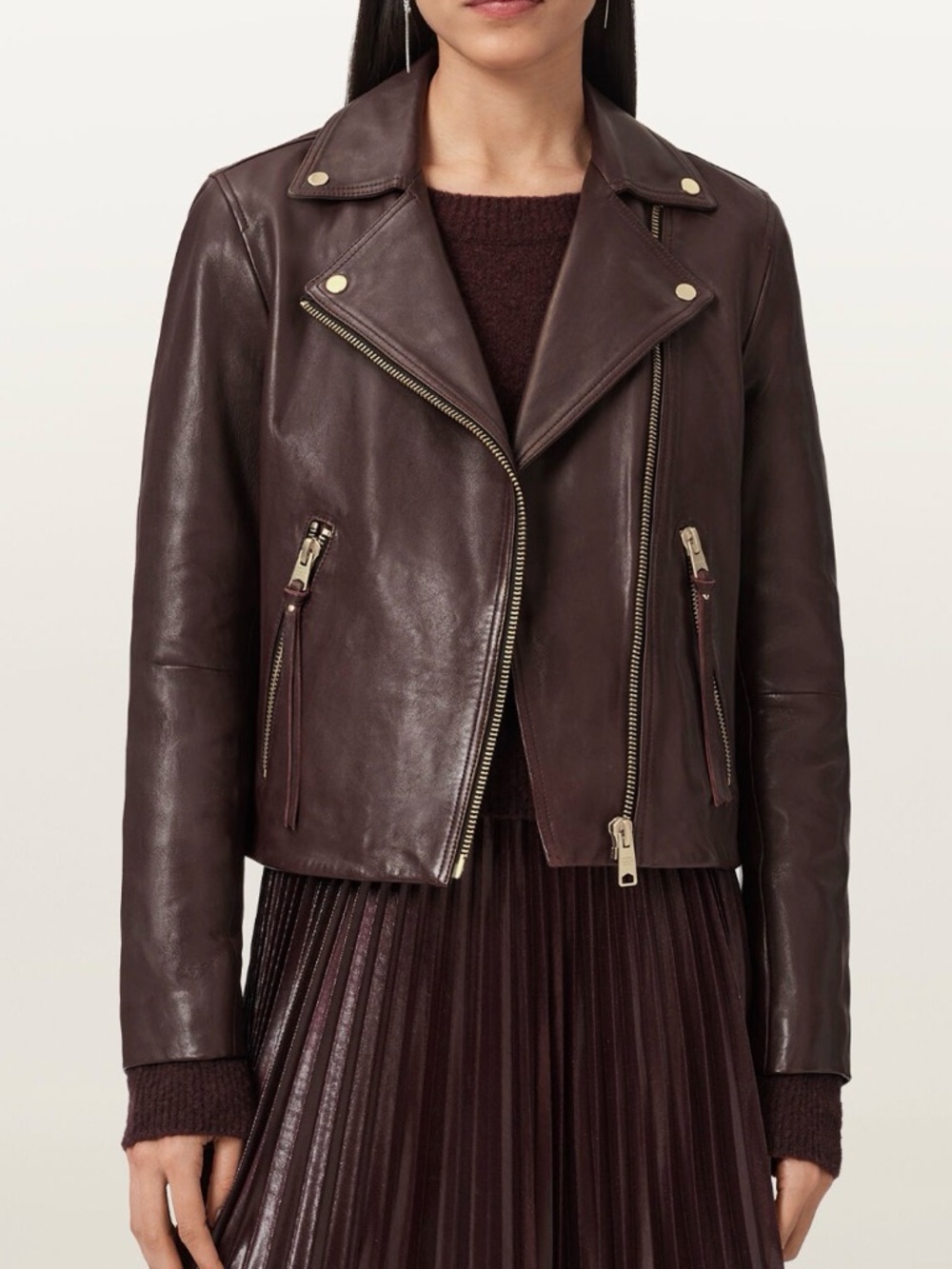 All Saints Oxblood Leather Dalby Jacket